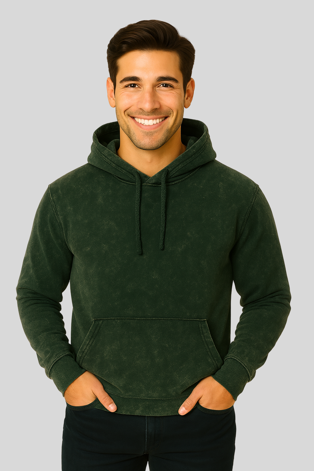 Unisex Acid Washed Hoodie - Bottle Green