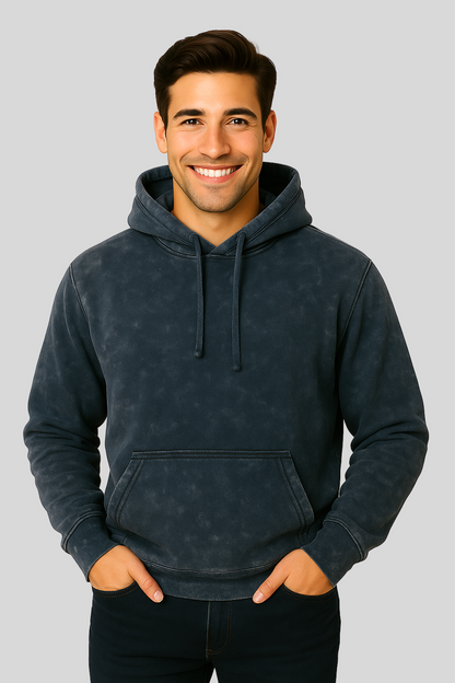 Unisex Acid Washed Hoodie - Navy Blue