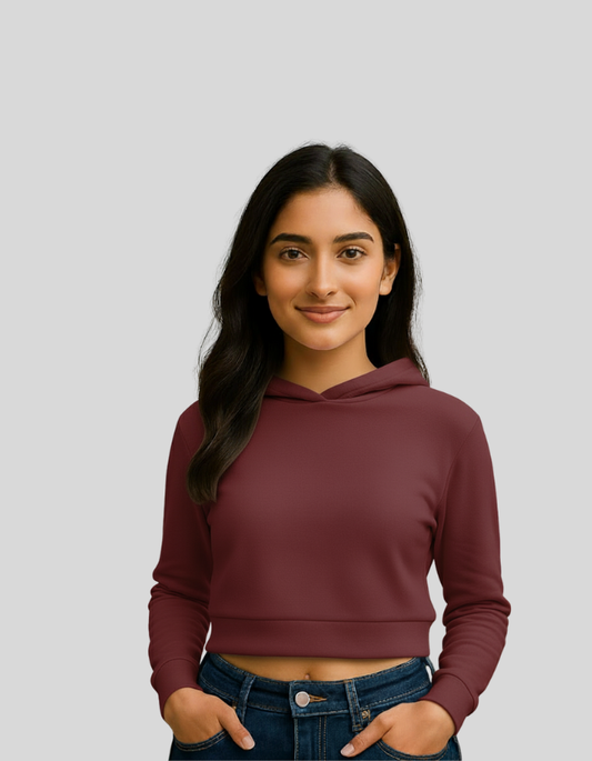 Female Cropped Hoodie - Maroon