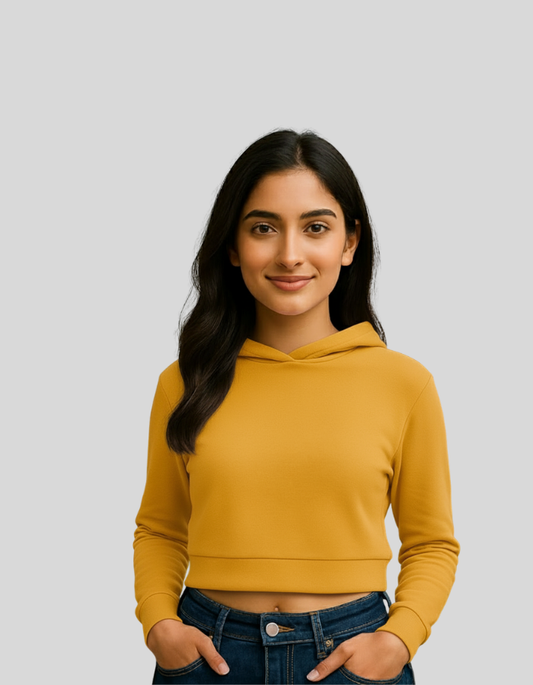 Female Cropped Hoodie - Mustard Yellow